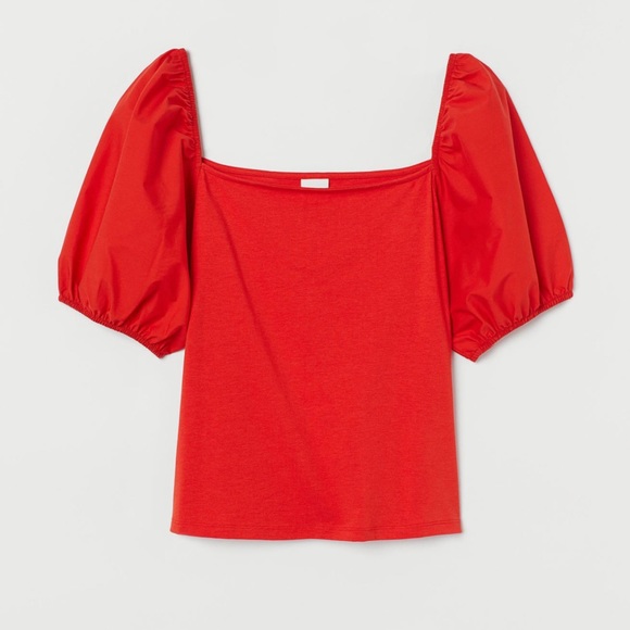 H&M Red Puff sleeves Blouse XSmall - Picture 1 of 8